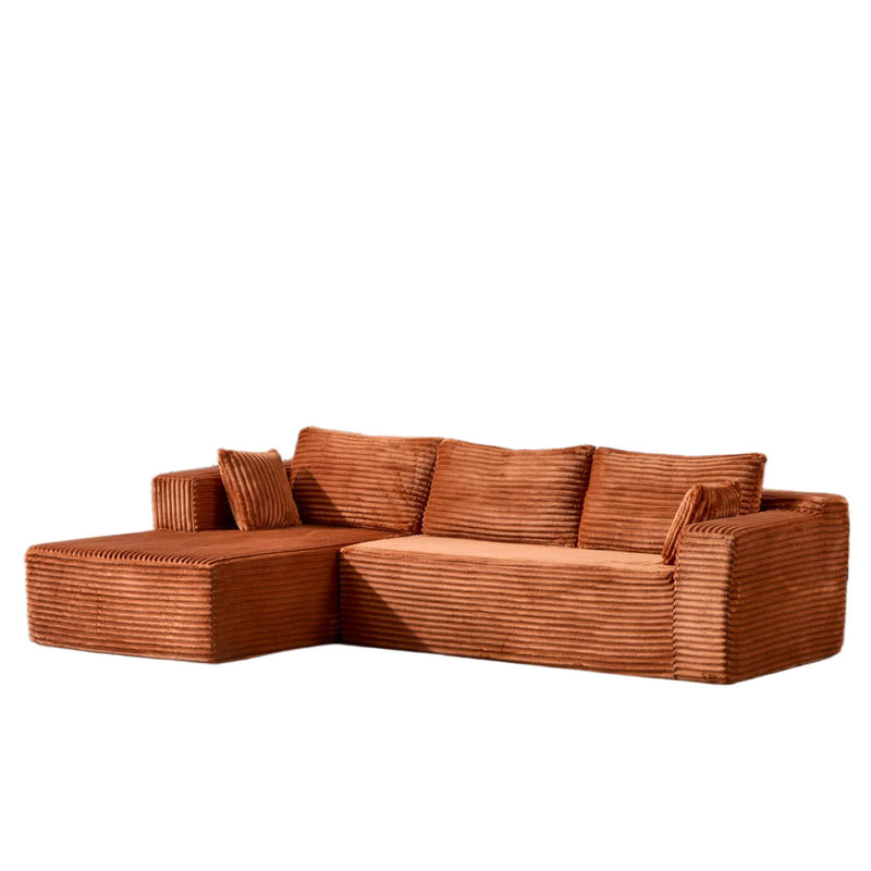 Compression Sectional Couch With Comfy Chaise, Boneless L Shape Sofa With Deep Seat