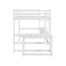 Full Loft Bed with Built-in Desk, Ladder Platform, Ladders, Guardrails,White