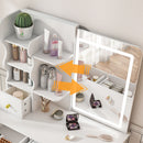 Dressing Table With Movable Mirror And LED Light, 5 Drawer Storage Organizer - White