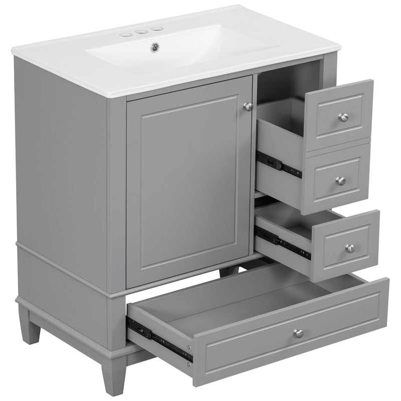 Freestanding Bathroom Vanity With Sink, Soft Close Door, 3 Drawers