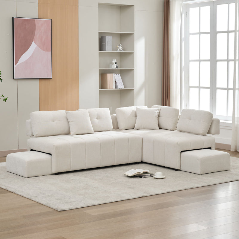 L-Shaped Sofa Sectional Sofa Couch With 2 Stools And 2 Lumbar Pillows For Living Room