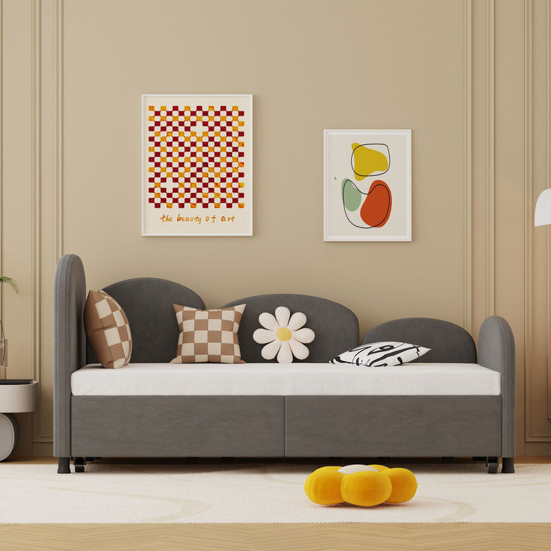 Modern Velvet Upholstered Daybed With Additional Bed Frame