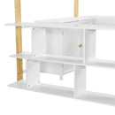 Full Size Wood Loft Bed With Built-in Storage Cabinet and Cubes, Foldable desk, White