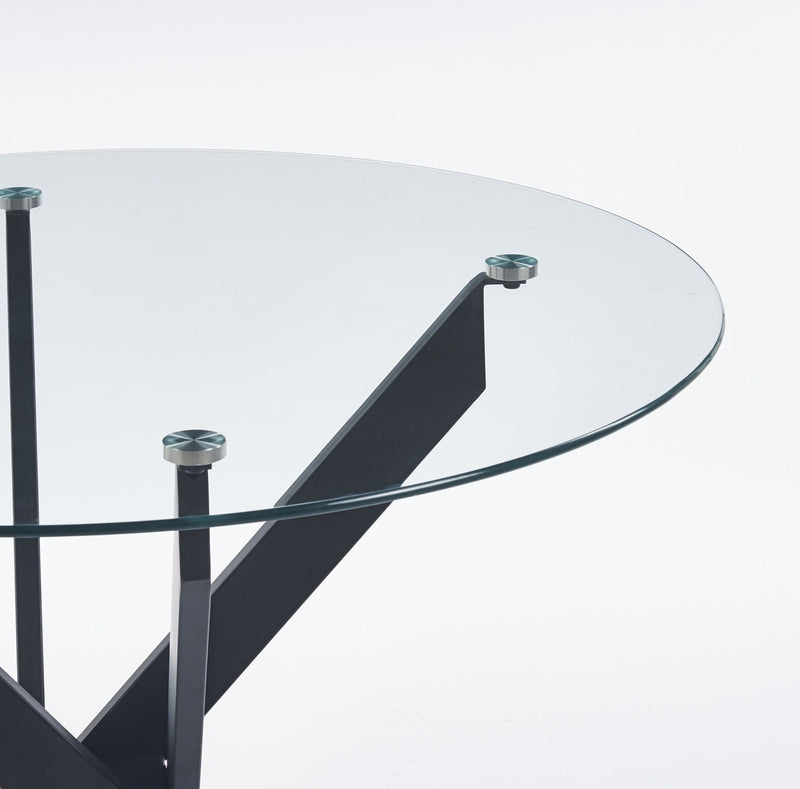 Dining Table With Cross Metal Leg And Tempered Glass, Modern Space Saving Kitchen Table For Living Room