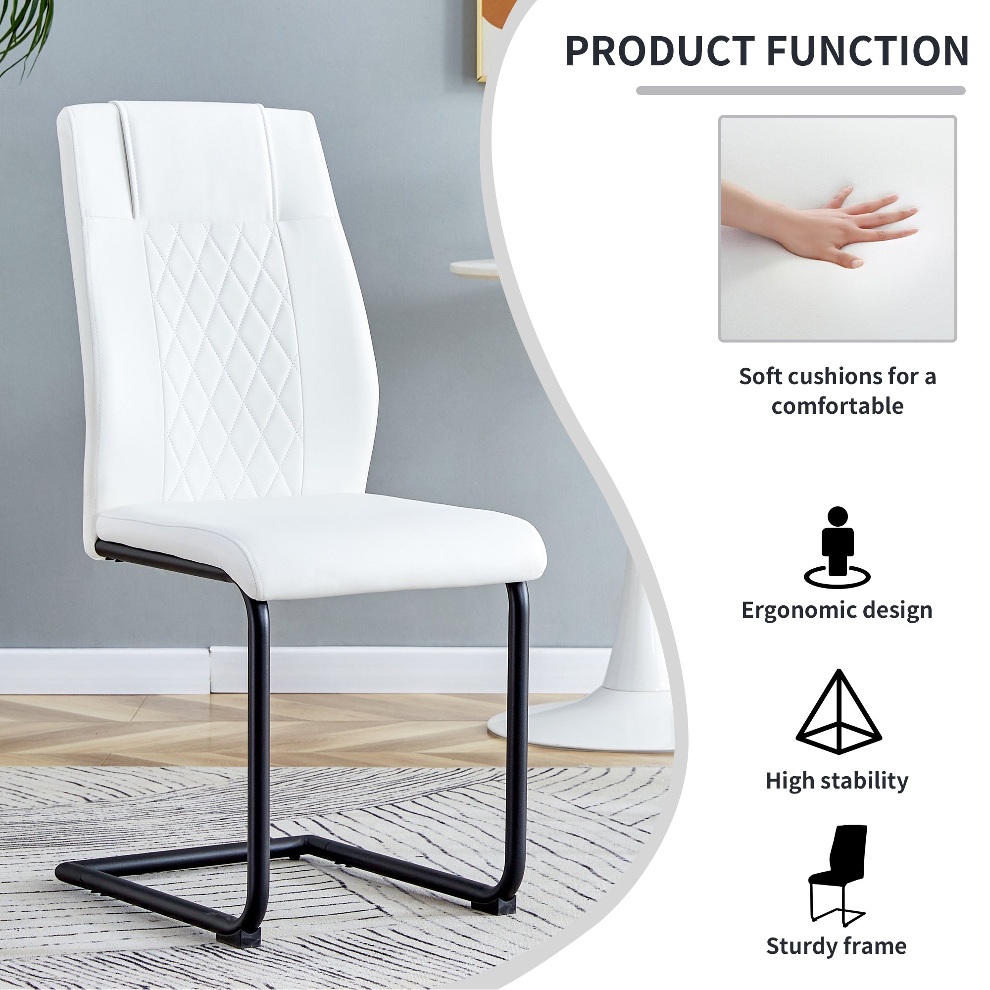 Modern dining chairs with faux leather upholstered seats - dining room chairs with metal legs, suitable for kitchen, living room, bedroom, dining room side chairs, set of 6 pieces (white+PU leather)