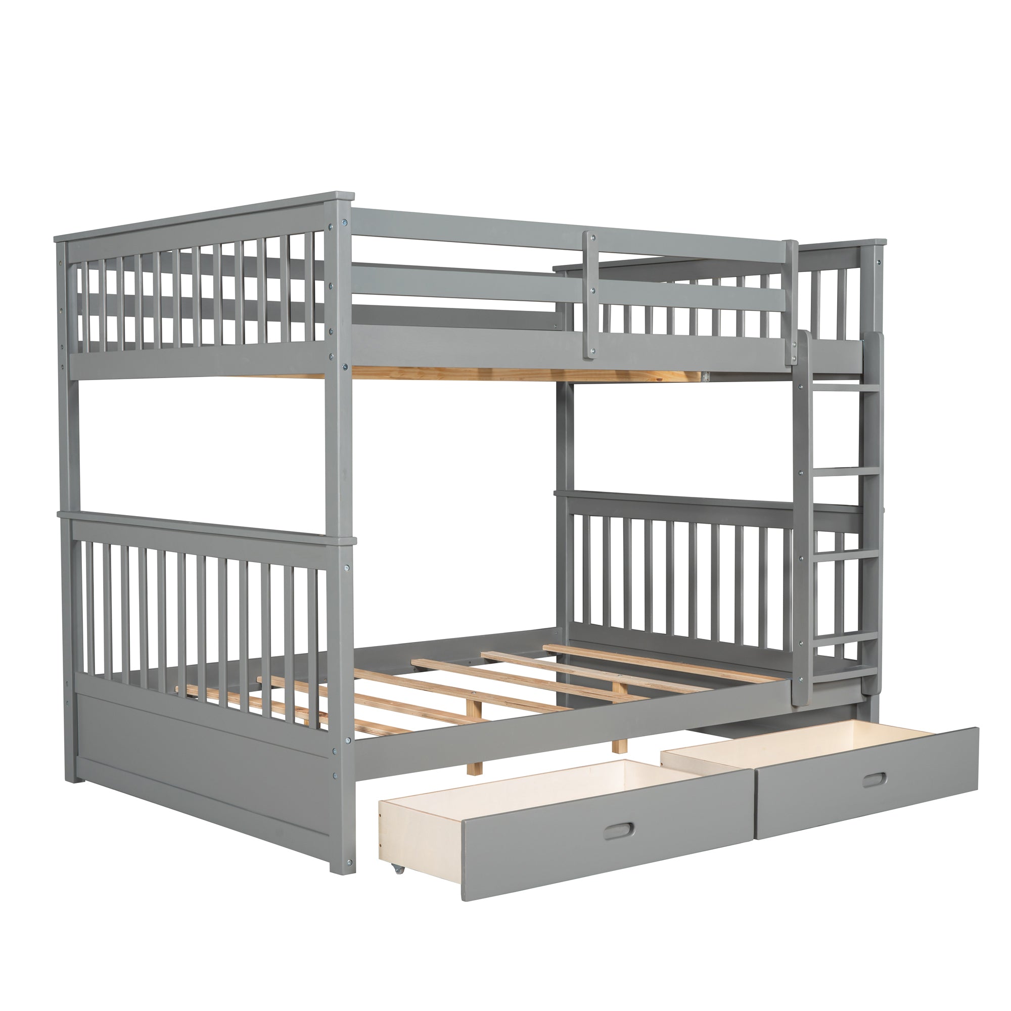 Full-Over-Full Bunk Bed with Ladders and Two Storage Drawers (Gray)(OLD SKU:LT000365AAE) - Atlantic Fine Furniture Melbourne FL