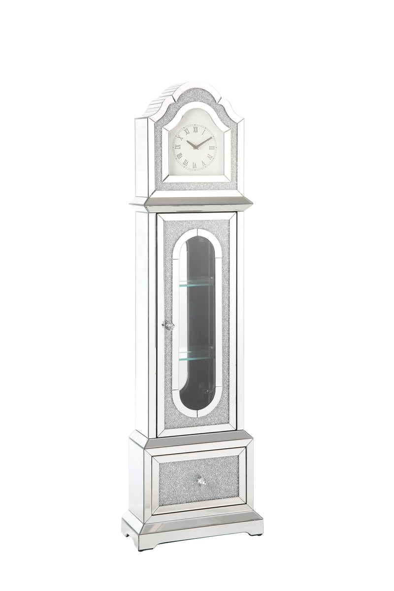 Noralie - Mirrored & Faux Diamonds Grandfather Clock With LED - Silver Gray