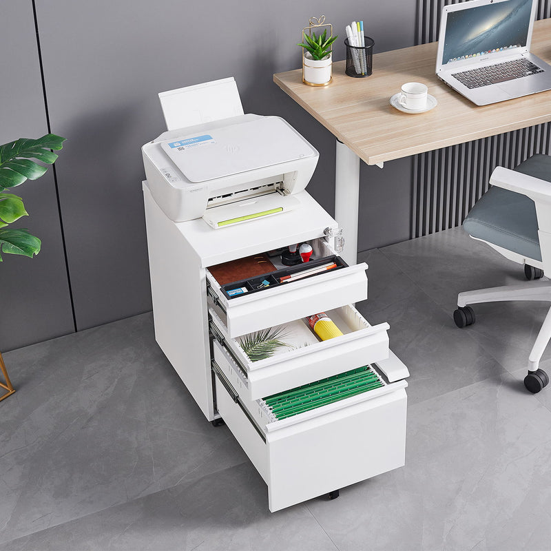 Contemporary Black 3 Drawer Mobile Filing Cabinet With Lock, Metal Office Storage For Legal / Letter Size