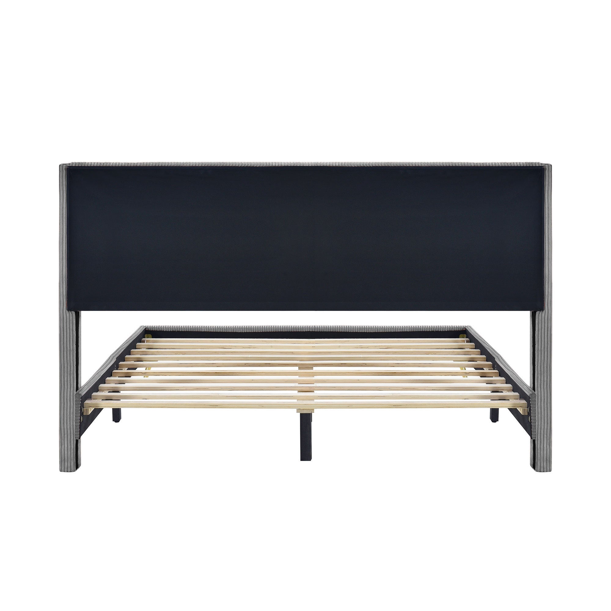 Queen Size Corduroy Platform Bed with Metal Legs, Gray
