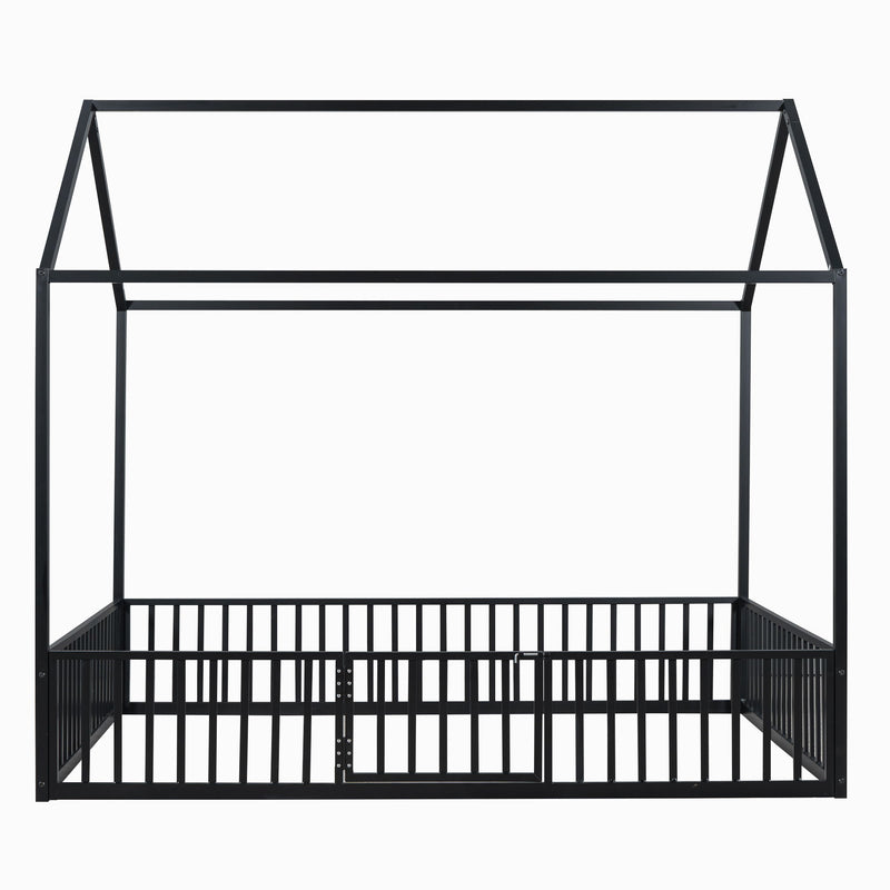 Metal House Bed With Fence And Door