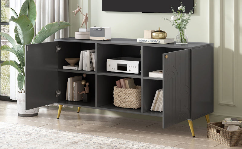 Modern TV Stand With Adjustable Shelf, Handles And Anti-Tip Device