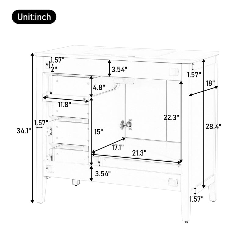 Elegant Vintage Bathroom Vanity With Sink And Soft Closing Door, 4 Drawers Of Different Sizes Frame