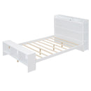 Full Size Platform Bed with built-in shelves, LED Light and USB ports, White