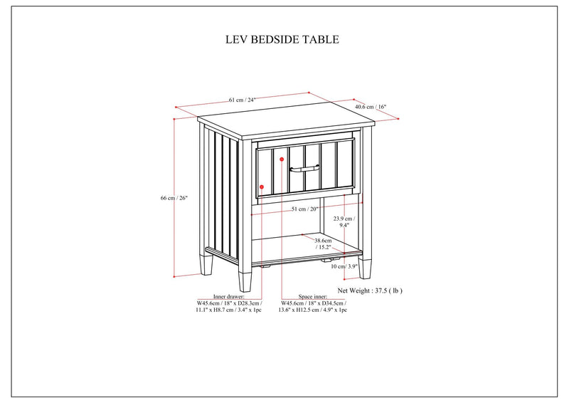 Lev - Bedside Table - Smoky Brown