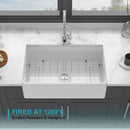 Ceramic Farmhouse Sink With Deep Basin And Stainless Steel Grid
