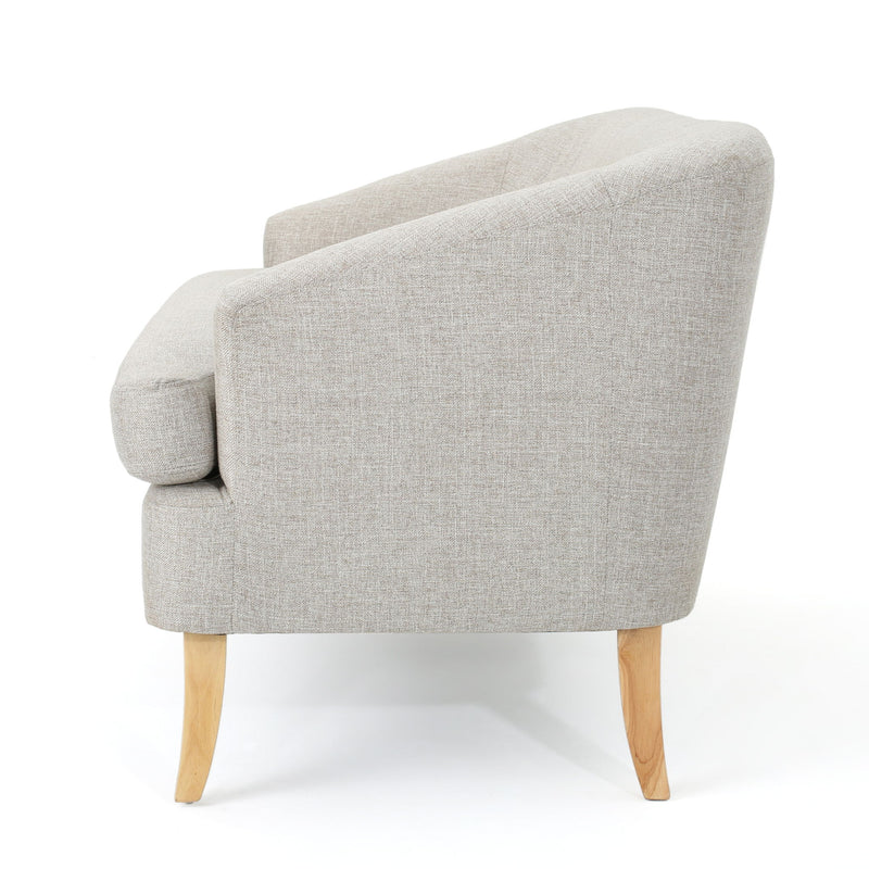 Mid Century Modern Loveseat With Polyester Upholstery And Birch Wood Frame - Beige