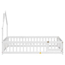 Twin House-Shaped Headboard Floor Bed with Fence,White