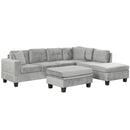 Modern Sectional Sofa With Storage Ottoman, L - Shape Couch With 2 Pillows And Cup Holders
