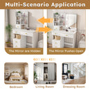 Dressing Table With Movable Mirror And LED Light, 5 Drawer Storage Organizer - White