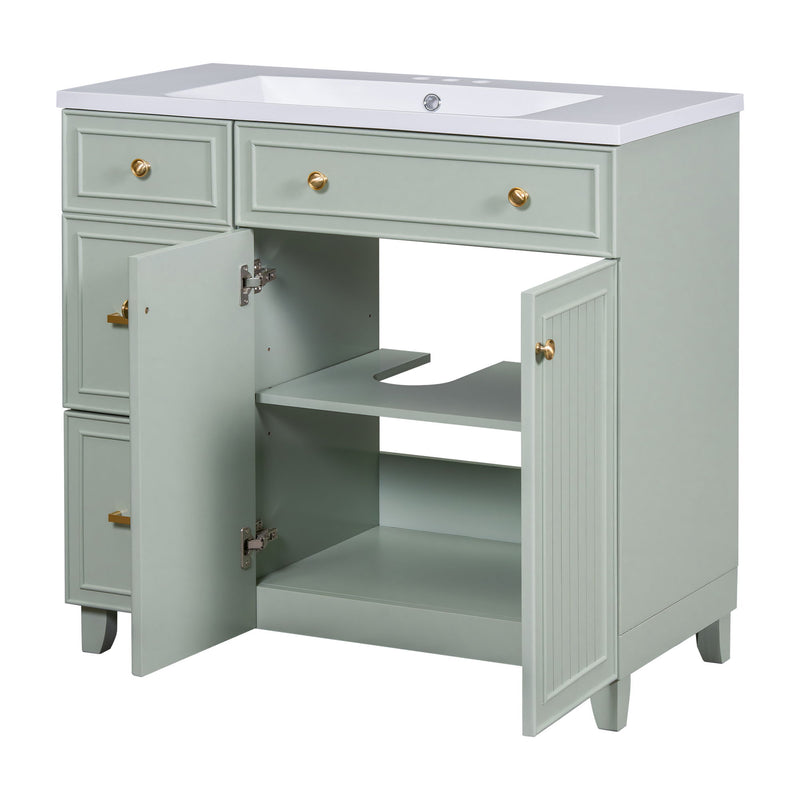 Bathroom Vanity, Transitional Style Bathroom Cabinet With Resin Sink, Single Bathroom Cabinet, With 2 Drawers And 1 Adjustable Storage Shelf, 2 Soft-Close Doors