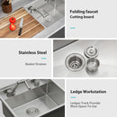 21" Undermount Kitchen Sink With Folding Faucet And Cutting Board Stainless Steel 16 Gauge Workstation - Brushed Nickel