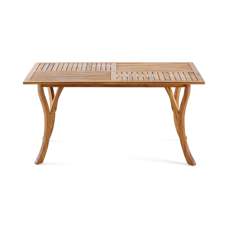 Outdoor Rectangular Table With Curved Legs And Perpendicular Wooden Slats Table Top