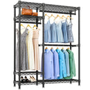 Freestanding Clothes Rack, With 6 Adjustable Wire Shelves And 3 Garment Rails - Black