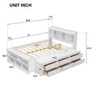 Full Bed with Bookcase Headboard, Under bed Storage Drawers and Bed End Storage Case,White