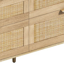 Rattan Dresser With 6 Drawers, Wooden Legs & Metal Handle