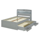 Full XL Size Platform Bed with Storage LED Headboard, Charging Station, Twin Size Trundle and 2 Drawers, Gray