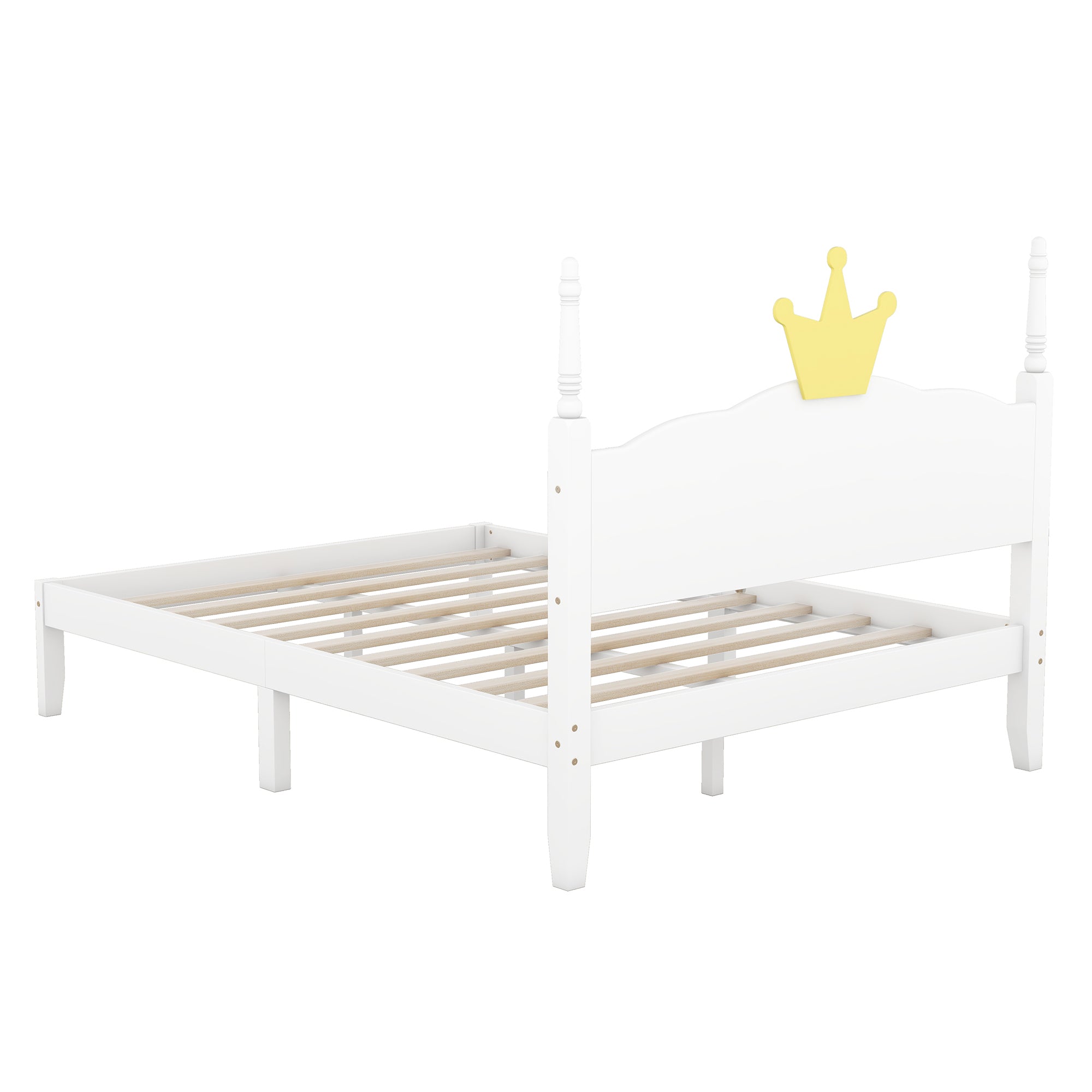 Full Size Wood Platform Bed with Crown Shaped Headboard, White - Atlantic Fine Furniture Melbourne FL