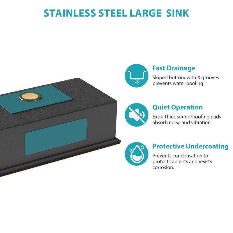 Gold Stainless Steel Undermount Kitchen Sink With Workstation 33 X 19 X 10 Inch, 16 Gauge Deep Bowl