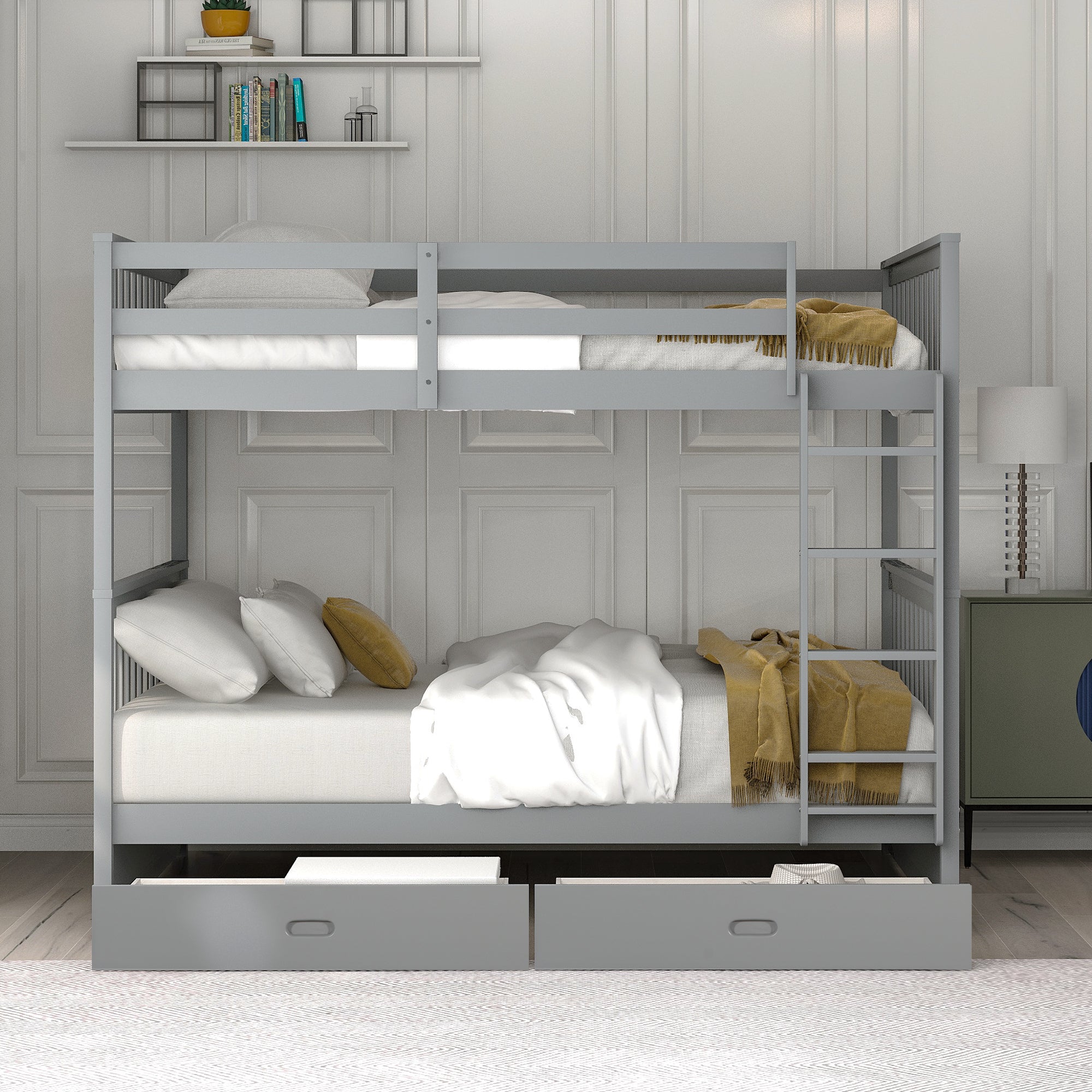 Full-Over-Full Bunk Bed with Ladders and Two Storage Drawers (Gray)(OLD SKU:LT000365AAE) - Atlantic Fine Furniture Melbourne FL