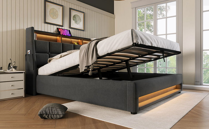 Upholstered Platform Bed With A Hydraulic Storage System, LED And USB Charging (Without Mattress)