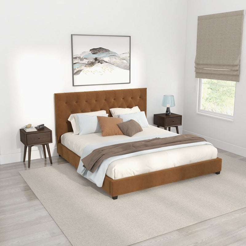 Donald - Mid-Century Modern Velvet Platform Bed