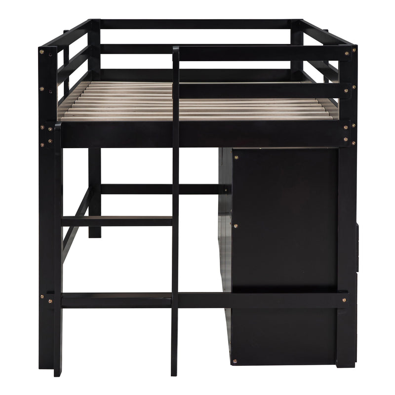 Loft Bed With 4 Drawers, Underneath Cabinet And Shelves