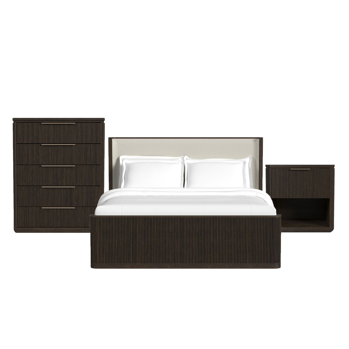 Sylvie Bedroom Set With Upholstered Bed in Dark Brown by Elements International