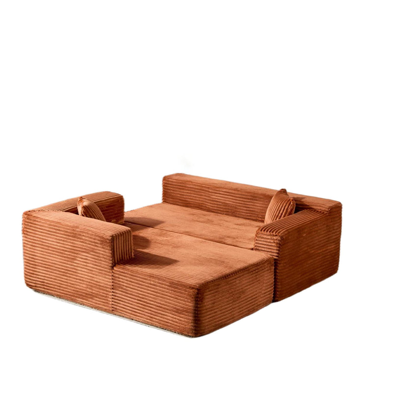 Compression Sectional Couch With Comfy Chaise, Boneless L Shape Sofa With Deep Seat