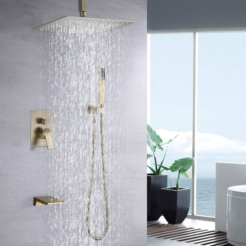 Wall Mount Shower System With High Pressure 10" Shower Head And Handheld