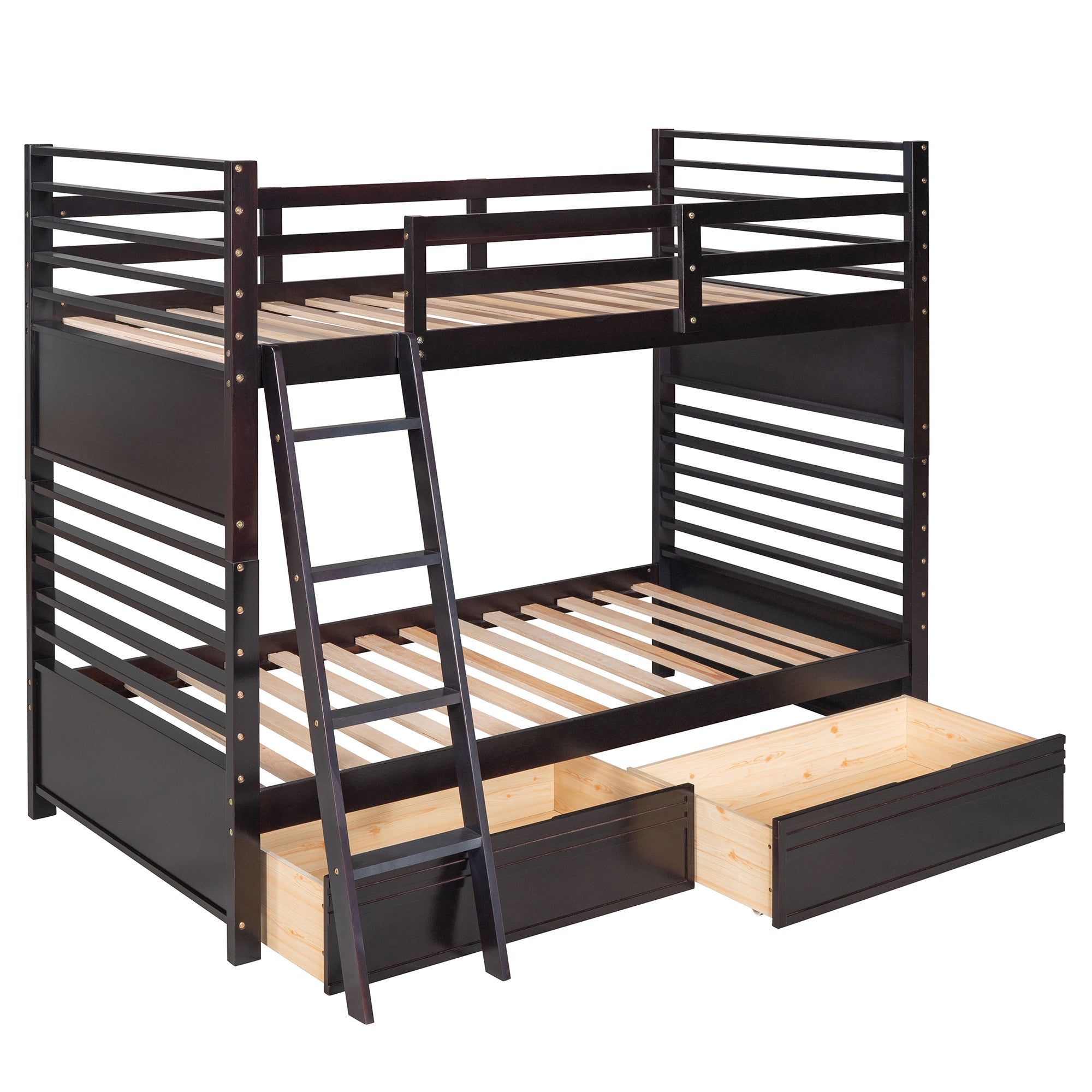 Twin over Twin Wood Bunk Bed with Two Drawers - Espresso - Atlantic Fine Furniture Melbourne FL