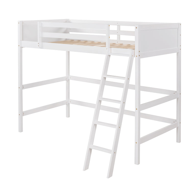 Solid Wood Twin Size Loft Bed with Ladder(White)(OLD SKU: WF191903AAK)