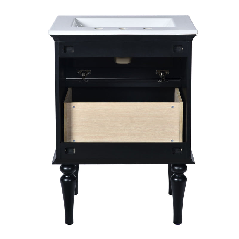 Bathroom Vanity Cabinet With Ceramic Sink Combo Set, Frame Modern Bathroom Storage Cabinet With 2 Drawers - Black
