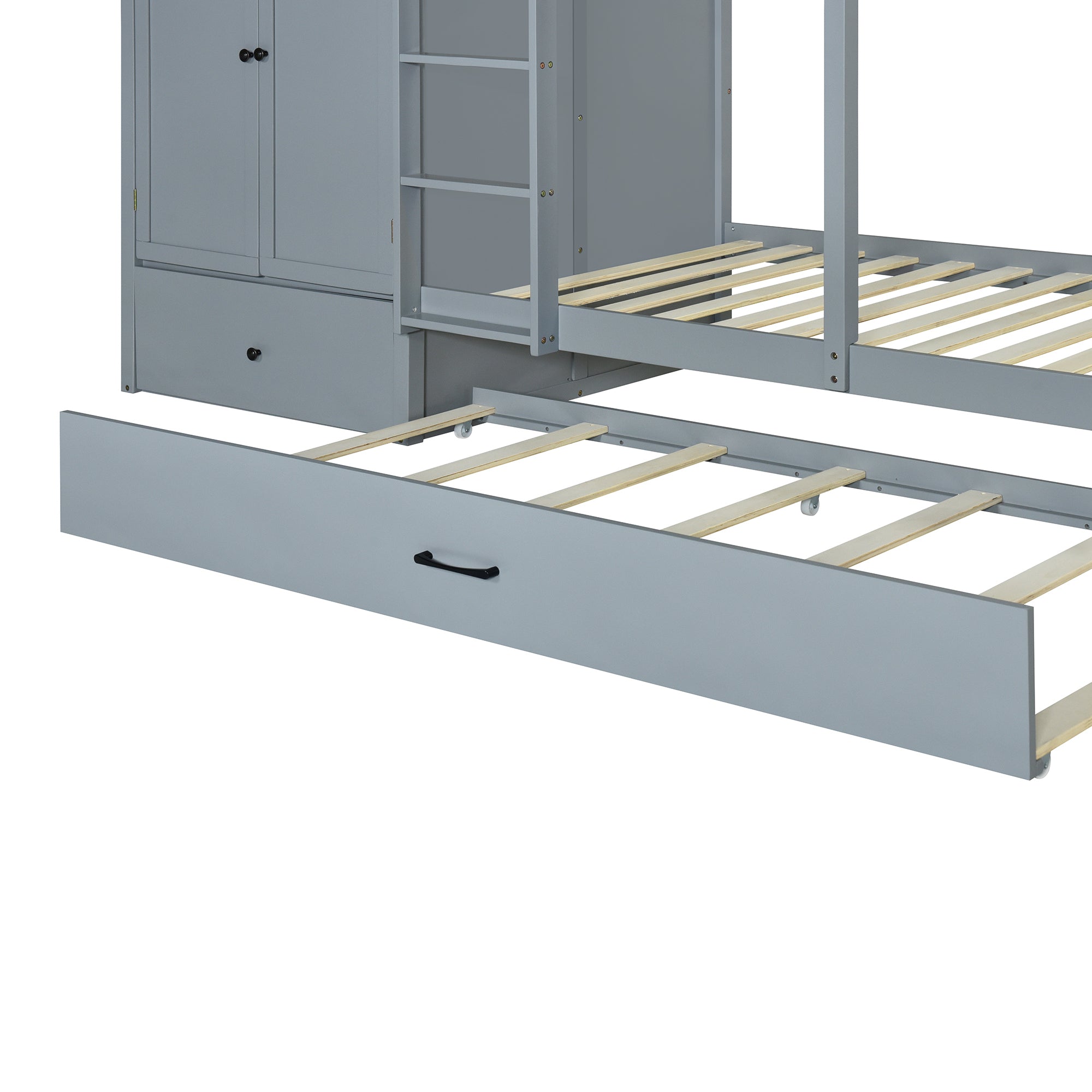 Twin-over-twin Bunk Bed with Wardrobe, Drawers and Shelves, Gray - Atlantic Fine Furniture Melbourne FL