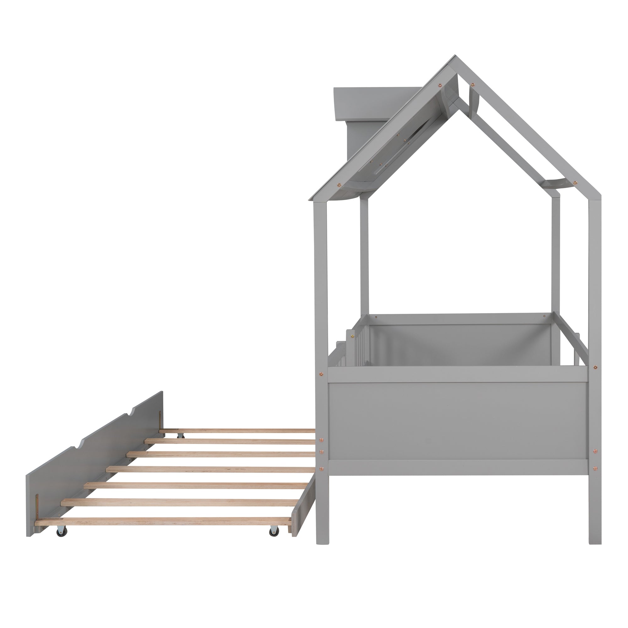 Twin Size House Bed Wood Bed with Twin Size Trundle ( Gray ) - Atlantic Fine Furniture Melbourne FL
