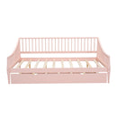 Full Size Daybed with Trundle and Support Legs, Pink