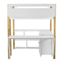 Full Size Wood Loft Bed With Built-in Storage Cabinet and Cubes, Foldable desk, White