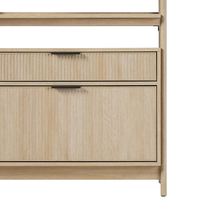 Transitional Wide Reeded Bookshelf With Drawers On Bottom - Oak