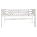 Wood Twin Size Loft Bed with Hanging Clothes Racks, White
