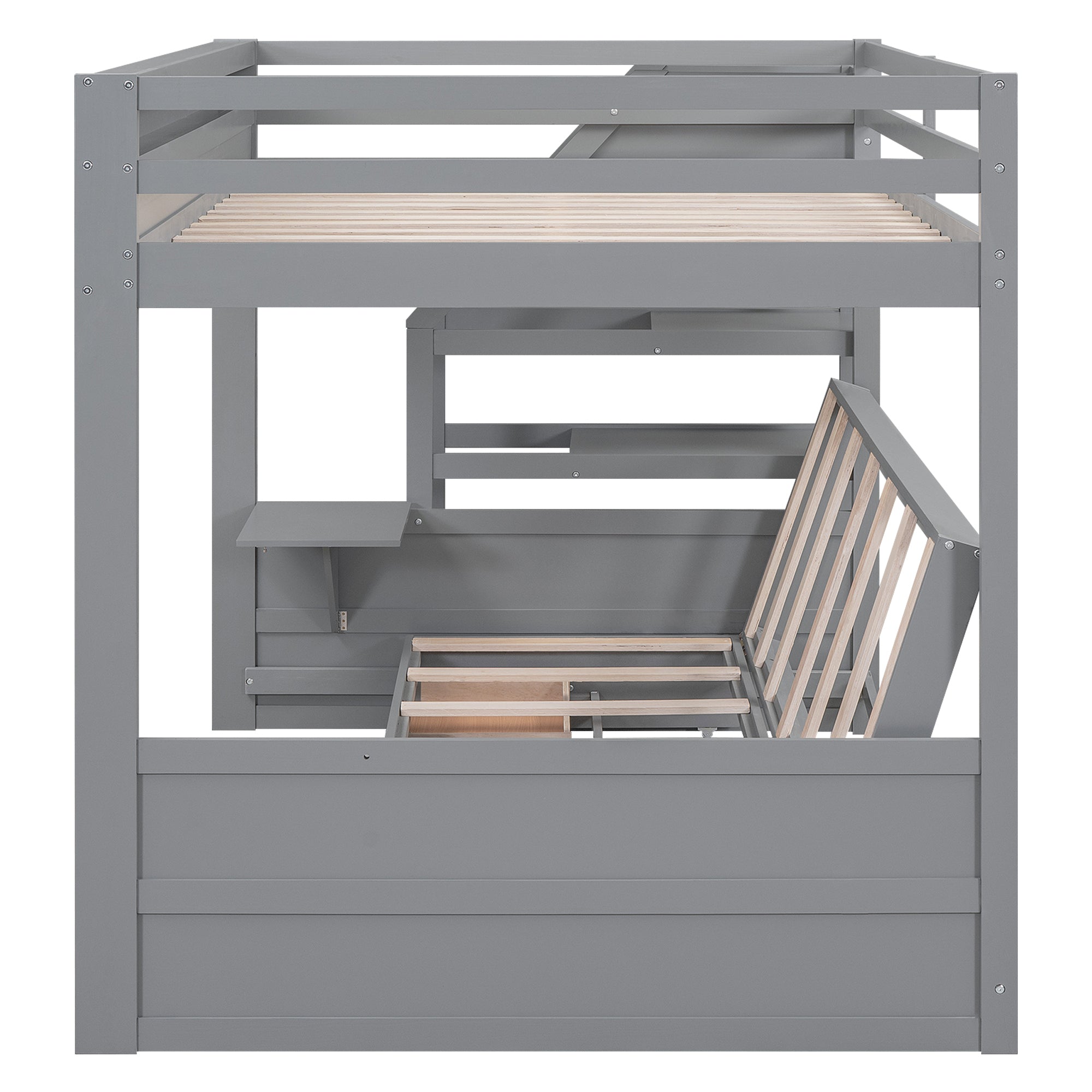 Wood Full Size Convertible Bunk Bed with Storage Staircase, Bedside Table, and 3 Drawers, Gray - Atlantic Fine Furniture Melbourne FL