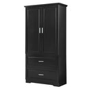 Tall Bathroom Storage Cabinet, Cabinet With 2 Doors And Drawers, Adjustable Shelf